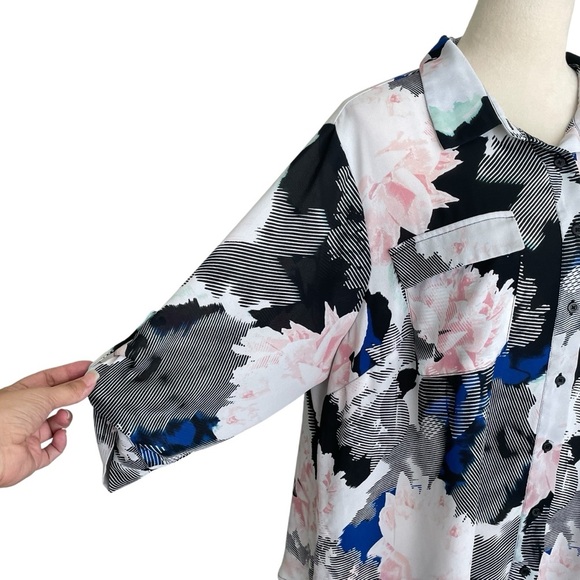 Worthington Floral Semi Sheer Colorful Feminine Button Down Top Women Plus Sz 1X - Picture 4 of 9